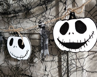 Jack Skellington Halloween Garland | Wood Pumpkin Decor