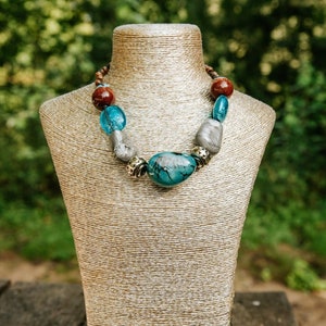 Collar de Tagua Azul, Collar de Marfil Vegetal, Collar de Tagua, Joyería de nuez de Tagua, Marfil vegetal de semilla natural
