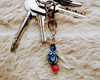 Boho Schlüsselanhänger | Delft Schlüsselanhänger |  Keyring Dutch | Handgemachtes Geschenk | Traditionelle Tulpe Schlüsselanhänger Delfter Blau
