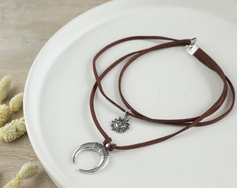 Ras de cou marron en cuir, collier ras de cou marron