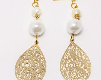 Bridal earrings jewellery, Beige pearls earrings