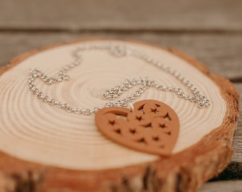 Necklace with wooden pendant, Stunning heart shaped wooden Pendant