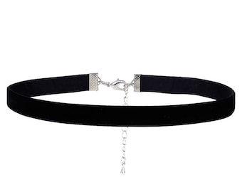 Fluwelen zwarte choker, Zwarte choker ketting, Zwart lint choker