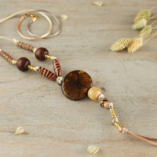 Long Brown Necklace, Bohemian Jewelry Boho Necklace Long Layered Necklace For Women