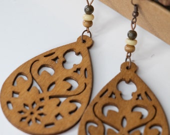 Wooden Earrings, Wooden earrings for women, birthday gift with wooden, wooden jewelry