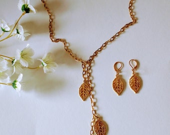 Leaf Minimalist Gift Set • earring set • gift ready • gift for her • gift for mom • gift set • Goud leaf jewelry set