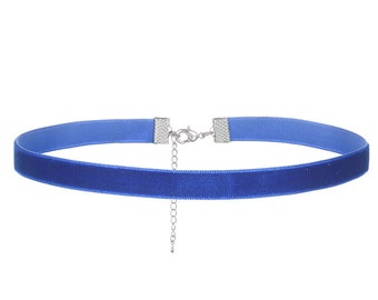Velvet Blue Choker, Blue Choker Necklace, Blue ribbon choker