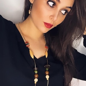 Tagua Necklace and Earrings, Tagua Nut jewelry set, Necklace Vegetable Ivory, Tagua Necklace