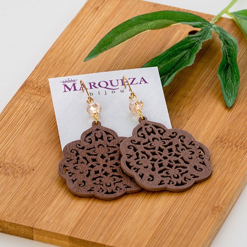 Big earrings Gypsy Boho gift Wood jewelry Boho chic Bohemian jewels Wood earrings Brown wood Ethnic Hippie jewelry Long earrings