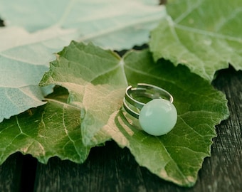 Gemstone Ring, Green Cabochon Ring, Women Adjustable Ring, birthday gift her