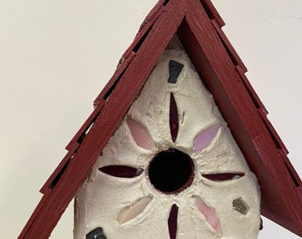 Outdoor indoor birdhouse. Colorful, stained glass. Fast shipping