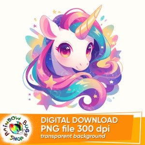 Watercolor Unicorn Design, PNG, High Quality Digital Download, Sublimation Design with Transparent Background, Cute Pony Baby Shower Party