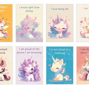 Set of 32 affirmation cards for kids with cute unicorns, Children's printable encouragement cards, Daily positive, DIGITAL DOWNLOAD, pdf image 4