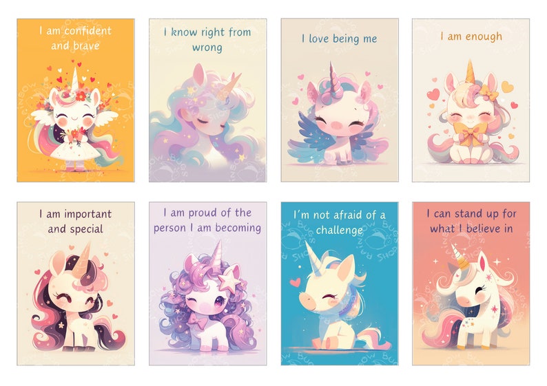 Set of 32 affirmation cards for kids with cute unicorns, Children's printable encouragement cards, Daily positive, DIGITAL DOWNLOAD, pdf image 4