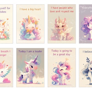 Set of 32 affirmation cards for kids with cute unicorns, Children's printable encouragement cards, Daily positive, DIGITAL DOWNLOAD, pdf image 5