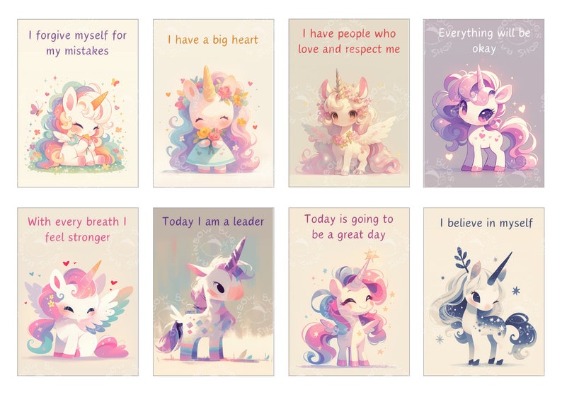 Set of 32 affirmation cards for kids with cute unicorns, Children's printable encouragement cards, Daily positive, DIGITAL DOWNLOAD, pdf image 5