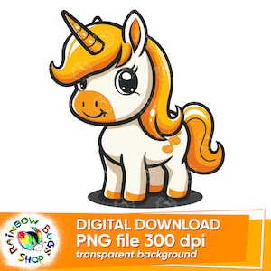 Golden Unicorn Digital Design, High Quality PNG, Baby Shower DIY Decor, Sublimation Design for Mugs, Tote Bags, T-shirts, Printable Art