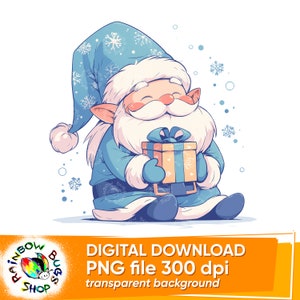 Weihnachten Kawaii Santa, PNG, hohe Qualität, niedliche Weihnachtself Sublimationsdesign, glückliches neues Jahr, sofortiger Download, Aquarell druckbare Kunst