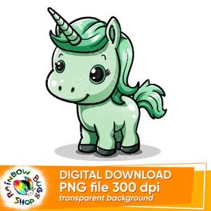 Green Baby Unicorn Clipart, PNG Instant Download Transparency, Sublimation Design for Baby Shower, Mugs, Cups, T-shirts, Tote bags