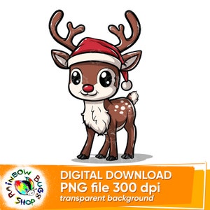 Christmas Reindeer, High Quality PNG, Instant Download, Sublimation Design, Merry Christmas Printable Decor, Commercial Use, Santa&#39;s Helper