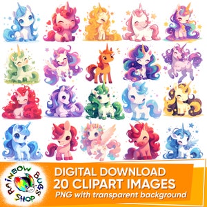 Cute unicorn PNG bundle, Kawaii baby Unicorn, Transparent Background, Digital Download, Sublimation Design, Great for any DIY project
