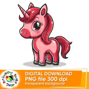 Cute Red Baby Unicorn, High Quality PNG, Instant Download, Printable Art, Sublimation Design for Baby Shower, Mugs, Tote Bags, T-shirts