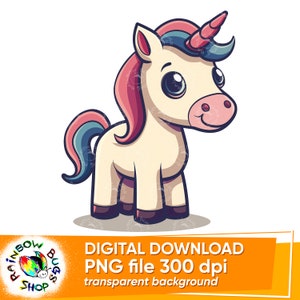 Cute Baby Unicorn in Pastel Colors, High Quality PNG, Sublimation Design for Baby shower, Mugs, Tote Bags, T-shirts, Instant Download