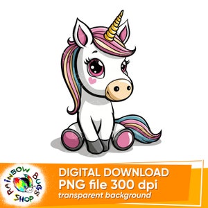 Cute Rainbow Baby Unicorn, High Quality PNG, Instant Download, Nursery Art, Sublimation Design for Baby Shower, Mugs, T-shirts, Tote bag