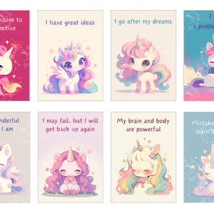 Set of 32 affirmation cards for kids with cute unicorns, Children's printable encouragement cards, Daily positive, DIGITAL DOWNLOAD, pdf image 7