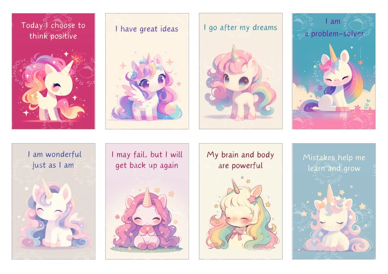 Set of 32 affirmation cards for kids with cute unicorns, Children's printable encouragement cards, Daily positive, DIGITAL DOWNLOAD, pdf image 7