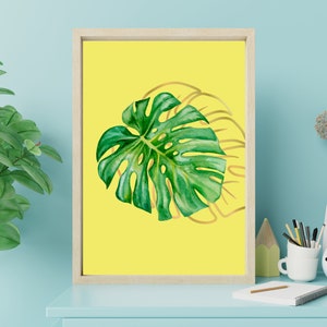 Flower market print, Monstera leaf art, Botanical wall art, Instant download, Printable modern art, Swiss cheese plant leaf home decor