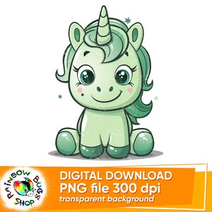 Happy Green Unicorn, Pony Baby Shower, Sublimation Design, High Quality PNG, Digital Download, Commercial Use, Transparent Background