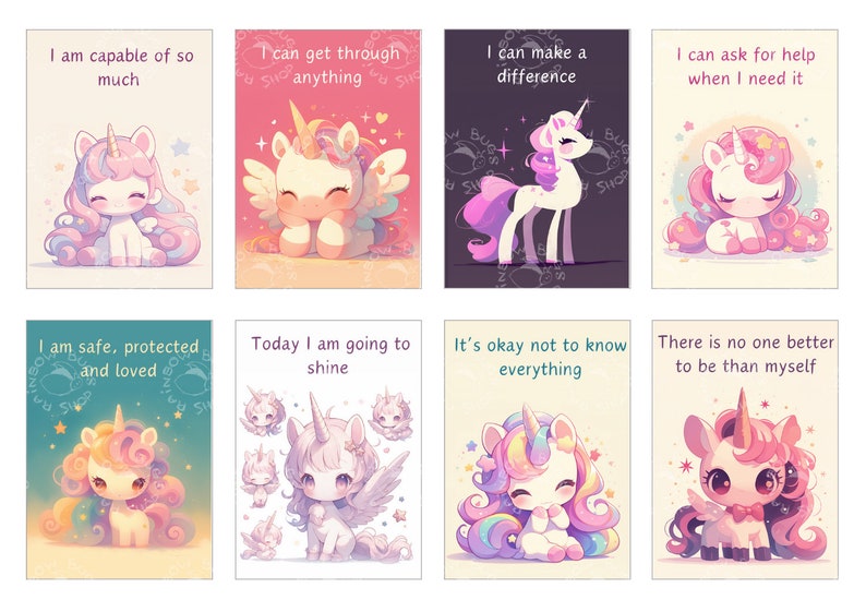 Set of 32 affirmation cards for kids with cute unicorns, Children's printable encouragement cards, Daily positive, DIGITAL DOWNLOAD, pdf image 6