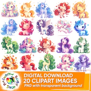 Cute unicorn PNG bundle, Kawaii baby Unicorn, Digital Download, Sublimation Design, Great for any DIY project, Transparent Background