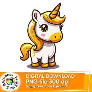 Yellow Baby Unicorn, PNG, Transparent Background, Sublimation Design, Unicorn Clipart, DIY Baby Shower Decor, Nursery Printable Art