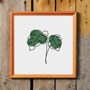 Two swiss cheese plant leaves print, Instant download, Printable one line art, Monstera leaf print, Botanical home décor, Plant lover gift
