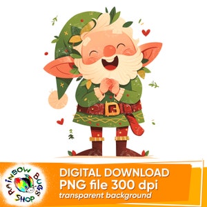 Weihnachten alter glücklicher Elf, PNG, Weihnachtsmanns bester Helfer, niedliches Weihnachtssublimationsdesign, glückliches neues Jahr, sofortiger Download, Aquarellkunst