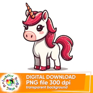 Cute Red Baby Unicorn, High Quality PNG, Instant Download Transparency, Sublimation Design for Baby Shower, Mugs, Cups, T-shirts, Tote bags