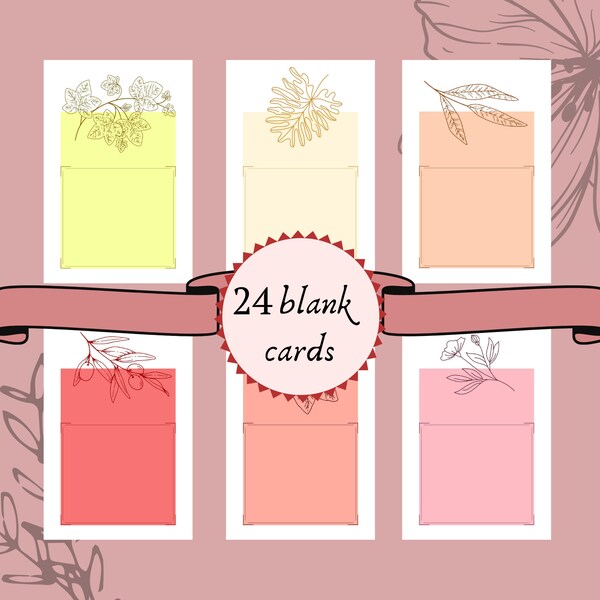 Affirmation blank cards with floral design, 24 printable note cards for everyday, Homemade cards for journaling