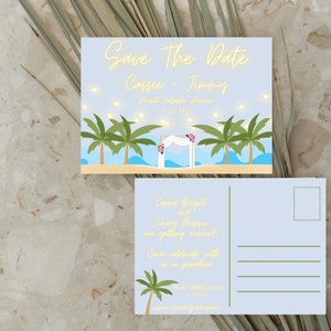 Cartolina Save The Date Beach Tropical / Matrimonio di destinazione Modello modificabile digitale 5" x 7" stampabile