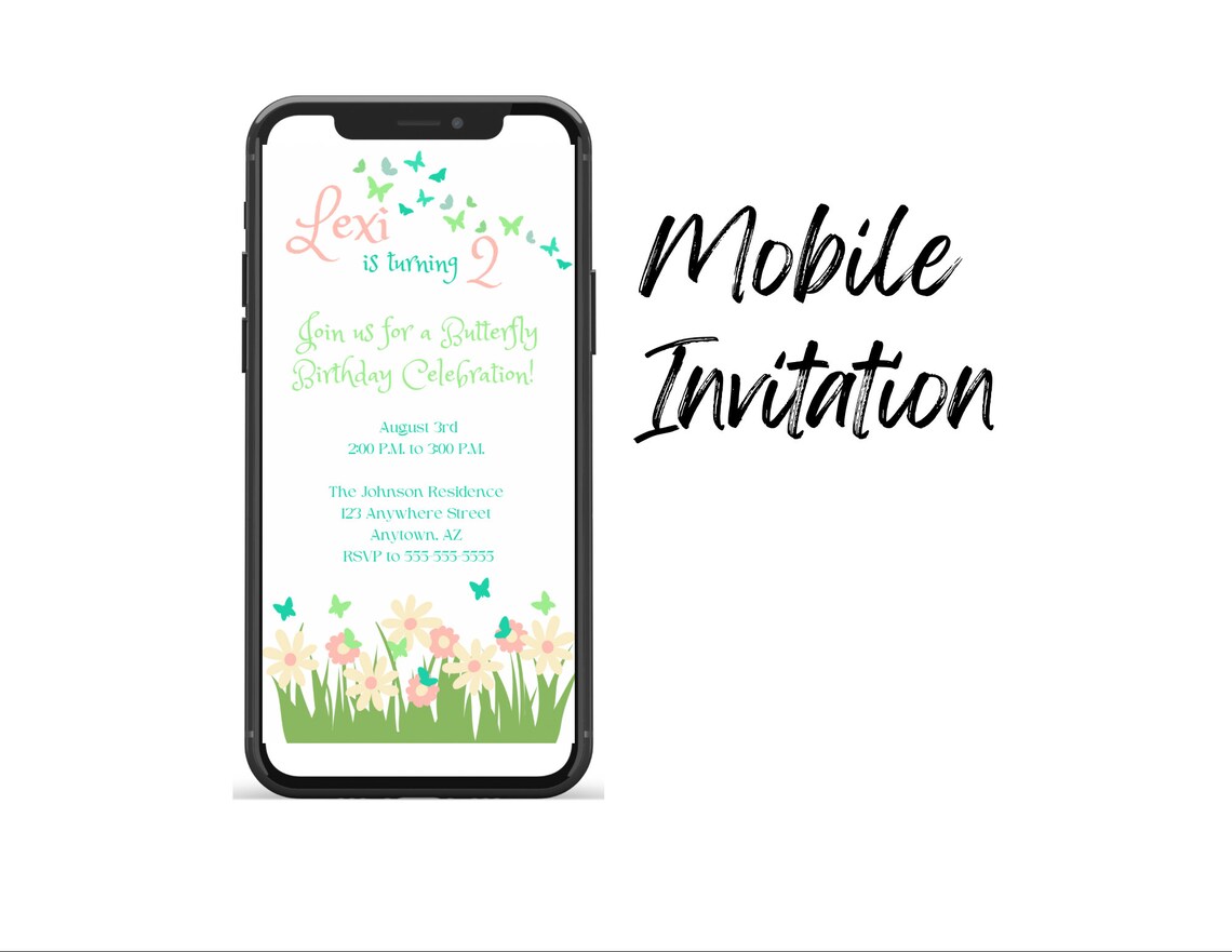 Butterfly Garden Birthday Mobile Evite Invitation | Tea Party Girl ...