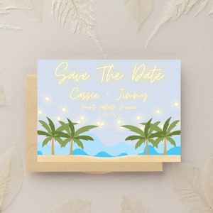 Beach Tropical Save The Date Card / Destination Wedding 5" x 7" modello digitale modificabile stampabile