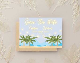 Beach Tropical Save The Date Card / Destination Wedding 5" x 7" modello digitale modificabile stampabile