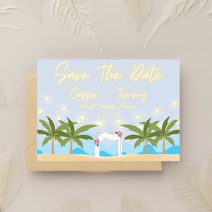 Beach Tropical Save The Date Card / Destination Wedding 5" x 7" modello digitale modificabile stampabile