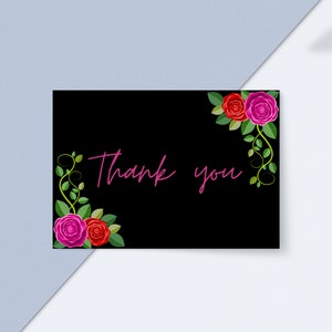 Biglietto di ringraziamento con fiori e foglie modificabili / Matrimonio a destinazione - Evento - Festa - Addio al nubilato - Modello digitale stampabile 3,5"x5"