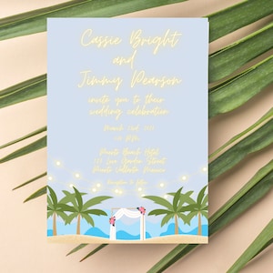 Beach Destination Wedding Invitation Palm Tree Ocean Tropical Editable Printable Invite