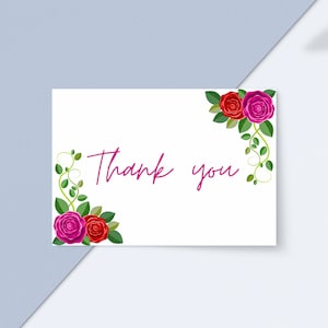 Biglietto di ringraziamento con fiori e foglie modificabili / Matrimonio a destinazione - Evento - Festa - Addio al nubilato - Modello digitale stampabile 3,5"x5"