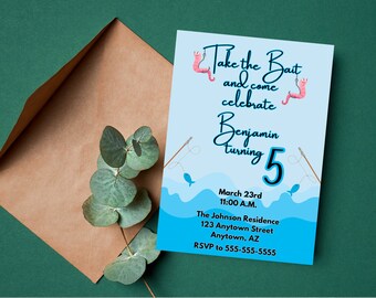 Fishing Birthday Invitation: Take the Bait, Editable Template (Digital)