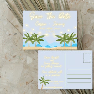 Cartolina Save The Date Beach Tropical / Matrimonio di destinazione Modello modificabile digitale 5" x 7" stampabile