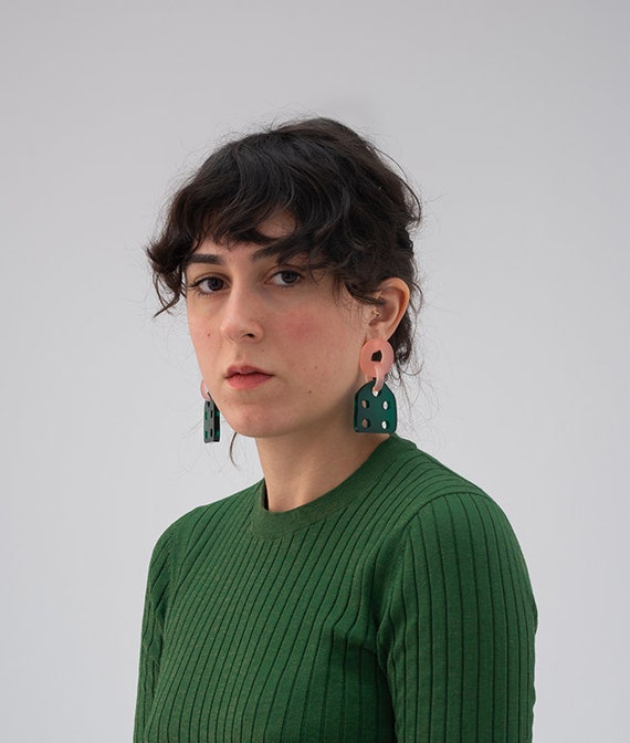 Boucles d'oreille en acrylique couleur givré vert et rose • tige en argent 925 • Cadeau pour elle • Bijoux de créateur •